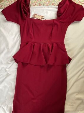 Boohoo Plus Burgundy Peplum Midi Dress